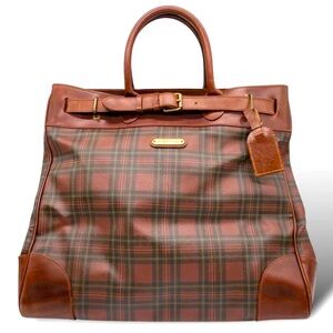 RALPH LAUREN Tall Tartan Plaid Brown Doctors School Camp Weekend Travel Bag